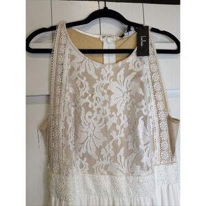 NWT Lulu's Forever and Always White Nude Lace Maxi Dress Bridal Gown Wedding L